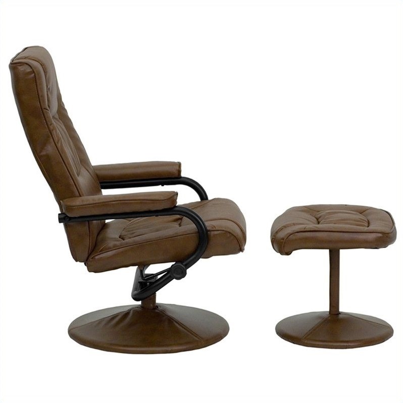 Bowery Hill Contemporary Recliner and Ottoman in Brown with Base