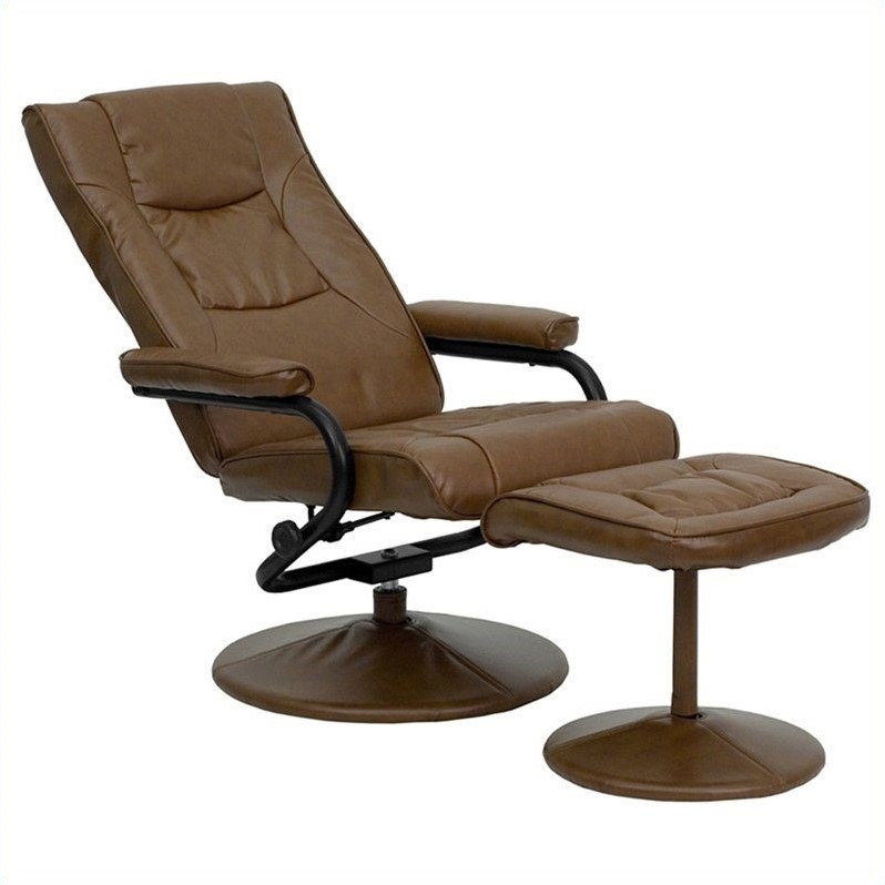 Bowery Hill Contemporary Recliner and Ottoman in Brown with Base