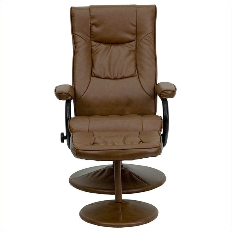 Bowery Hill Contemporary Recliner and Ottoman in Brown with Base
