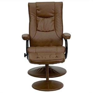 bowery hill contemporary recliner and ottoman in brown with base