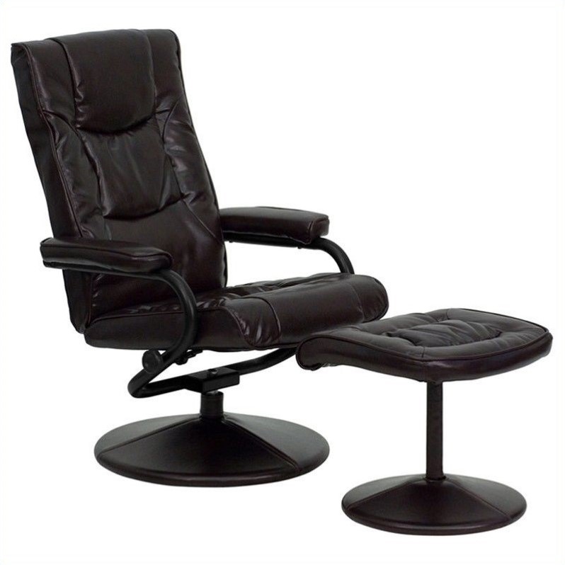 Bowery Hill Contemporary Recliner and Ottoman in Brown and Black