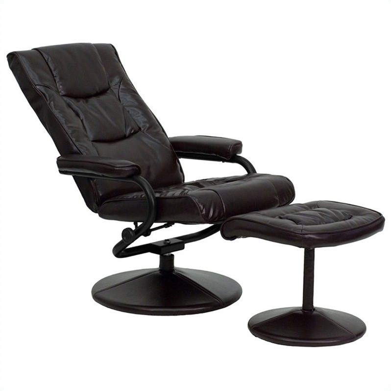 Bowery Hill Contemporary Recliner and Ottoman in Brown and Black