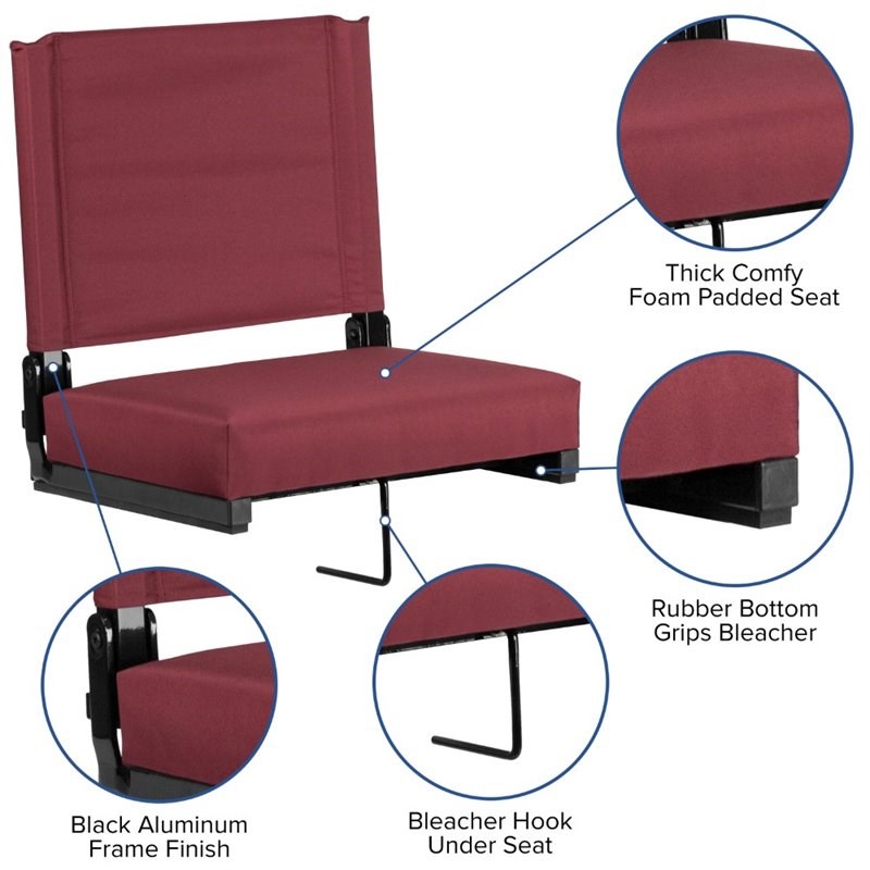 Bowery Hill Grandstand Comfort Seat in Aluminum Frame - Maroon