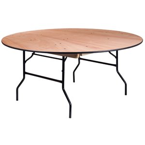 Bowery Hill 66&quot Round Wood Top Folding Banquet Table in Natural