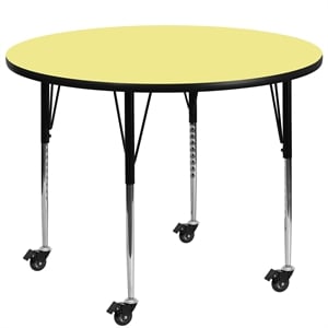Bowery Hill 31&quot x 48&quot Round Thermal Fused Top Mobile Activity Table in Yellow