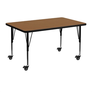 Bowery Hill Rectangular Thermal Fused Top Mobile Activity Table in Oak