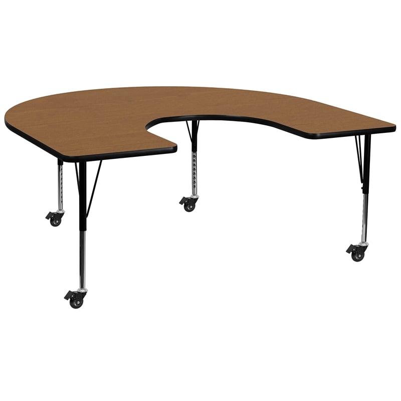 Bowery Hill Horseshoe-Shaped Thermal Fused Top Mobile Activity Table in Oak