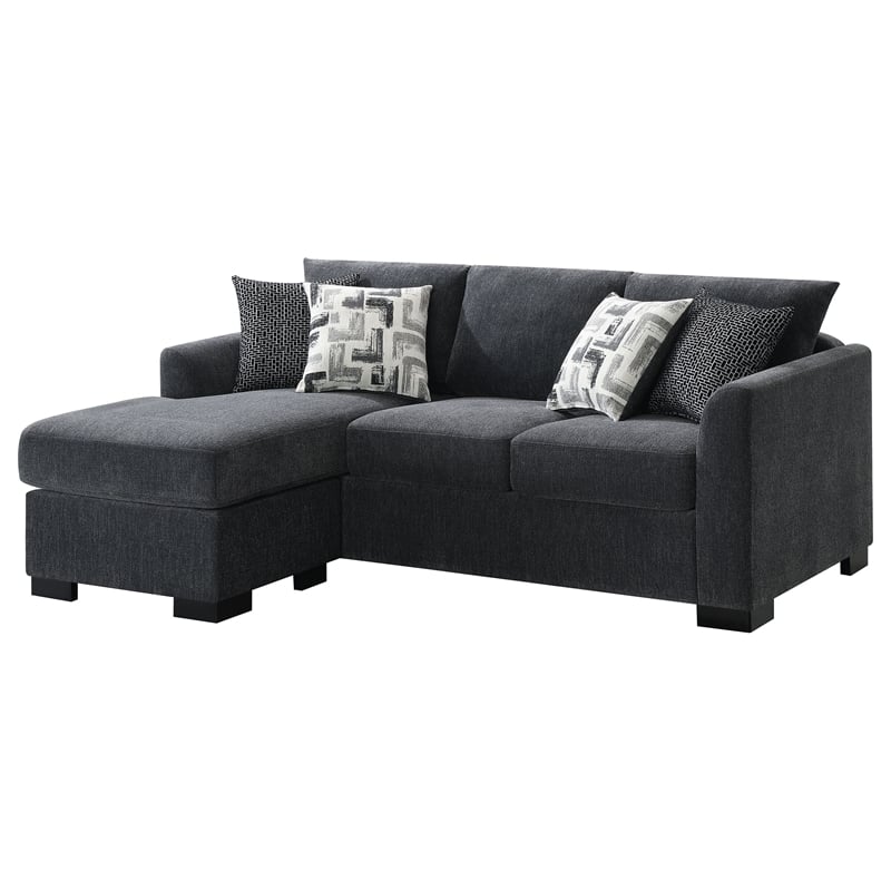 Bowery Hill Fabric Upholstered Sleeper Sectional Chaise Sofa in Dark Gray
