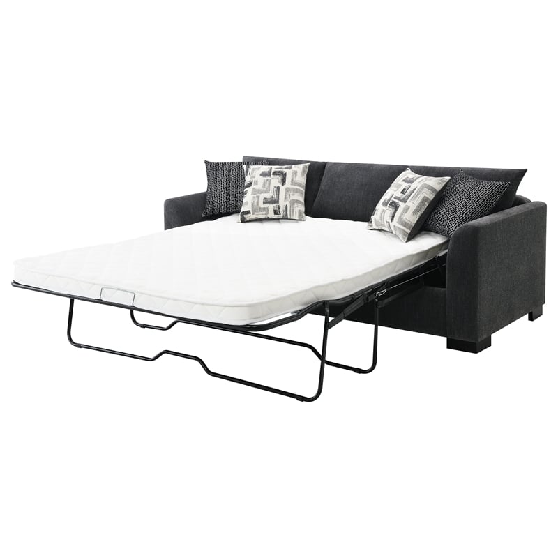 Bowery Hill Fabric Upholstered Sleeper Sectional Chaise Sofa in Dark Gray