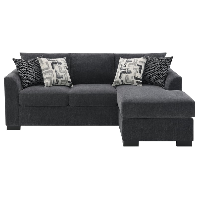 Bowery Hill Fabric Upholstered Sleeper Sectional Chaise Sofa in Dark Gray