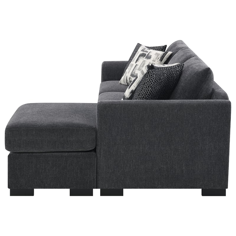 Bowery Hill Fabric Upholstered Sleeper Sectional Chaise Sofa in Dark Gray
