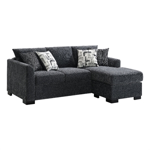Bowery Hill Fabric Upholstered Sleeper Sectional Chaise Sofa in Dark Gray