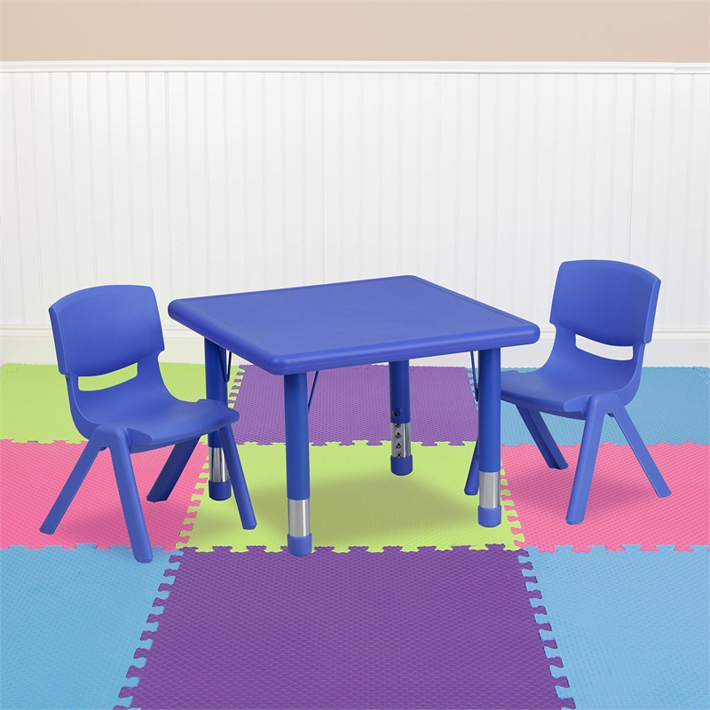 Bowery Hill 3 Piece Square Adjustable Activity Table Set in Blue