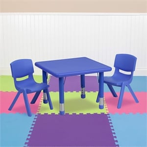 Bowery Hill 3 Piece Square Adjustable Activity Table Set in Blue