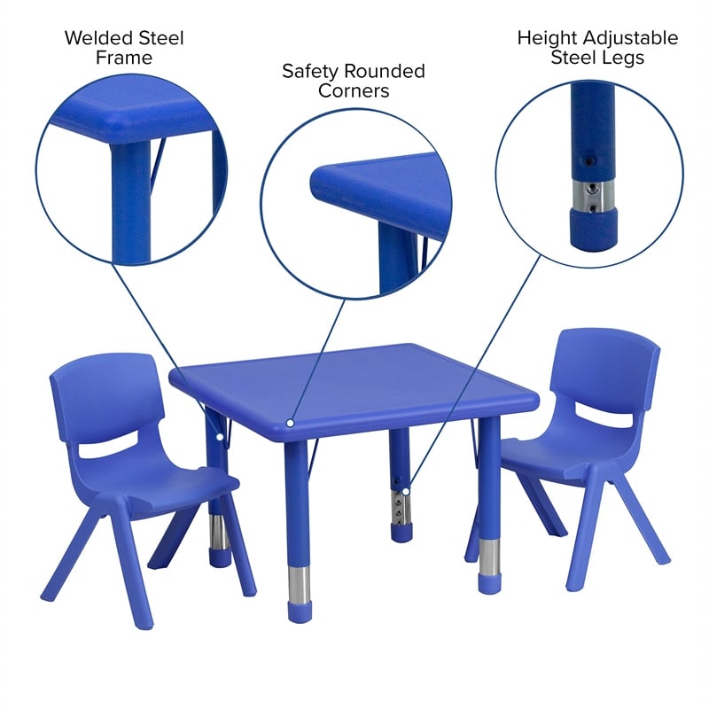 Bowery Hill 3 Piece Square Adjustable Activity Table Set in Blue