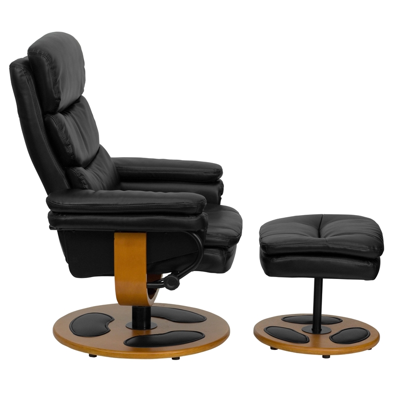 Bowery Hill Contemporary Black Recliner and Ottoman with Base