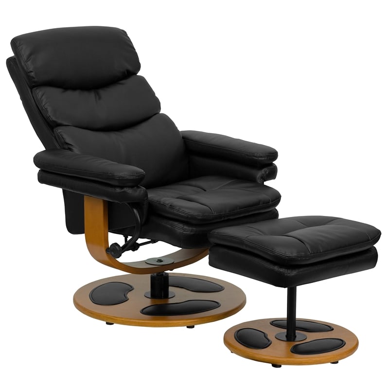 Bowery Hill Contemporary Black Recliner and Ottoman with Base