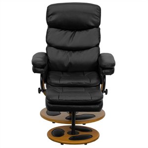bowery hill contemporary black recliner and ottoman with base