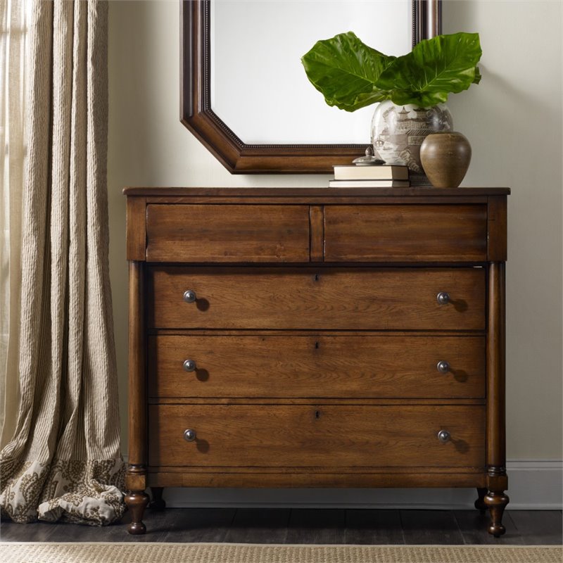 Bowery Hill Modern / Contemporary 5 Drawer Dresser in Pecan Finish
