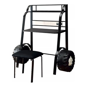 Bowery Hill Traditional Metal Desk with Stool in Black Finish