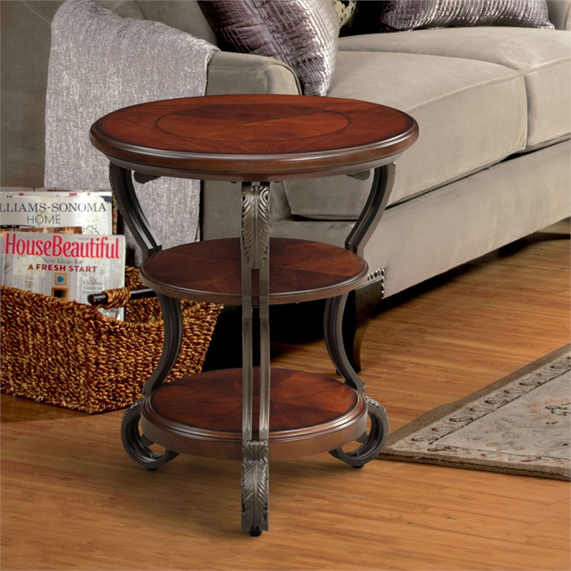 Bowery Hill Traditional Wood 2-Shelf Side Table Brown Cherry