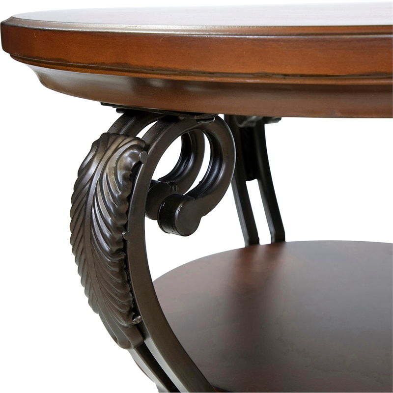 Bowery Hill Traditional Wood 2-Shelf Side Table Brown Cherry