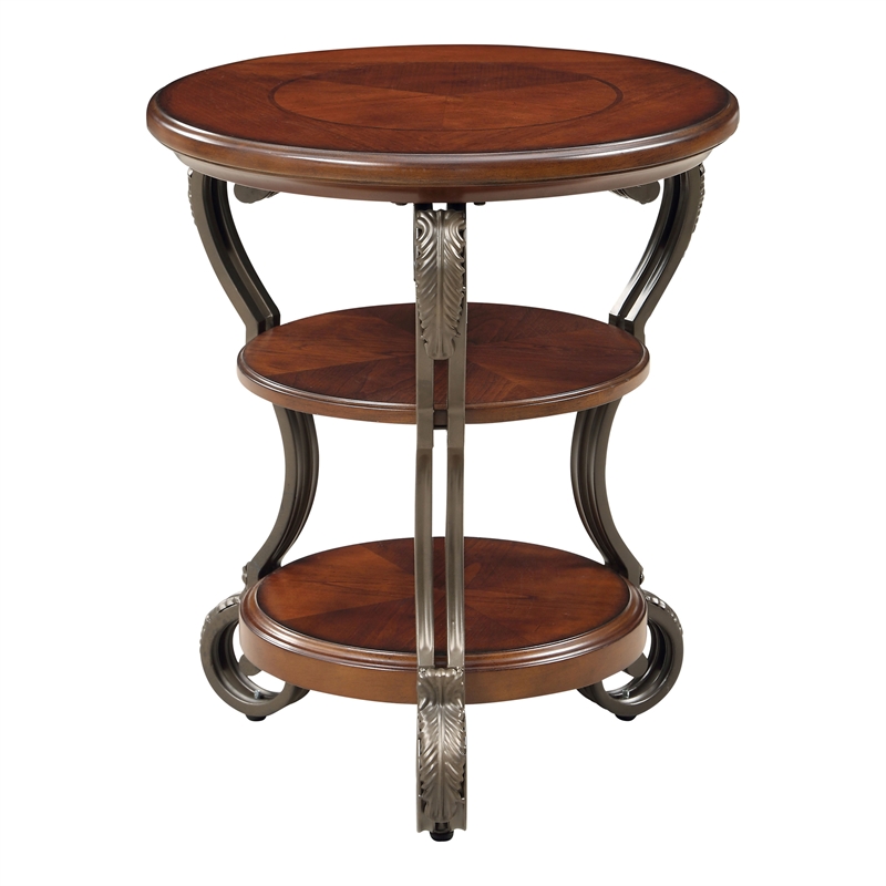 Bowery Hill Traditional Wood 2-Shelf Side Table Brown Cherry