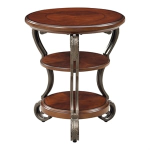 Bowery Hill Traditional Wood 2-Shelf Side Table Brown Cherry