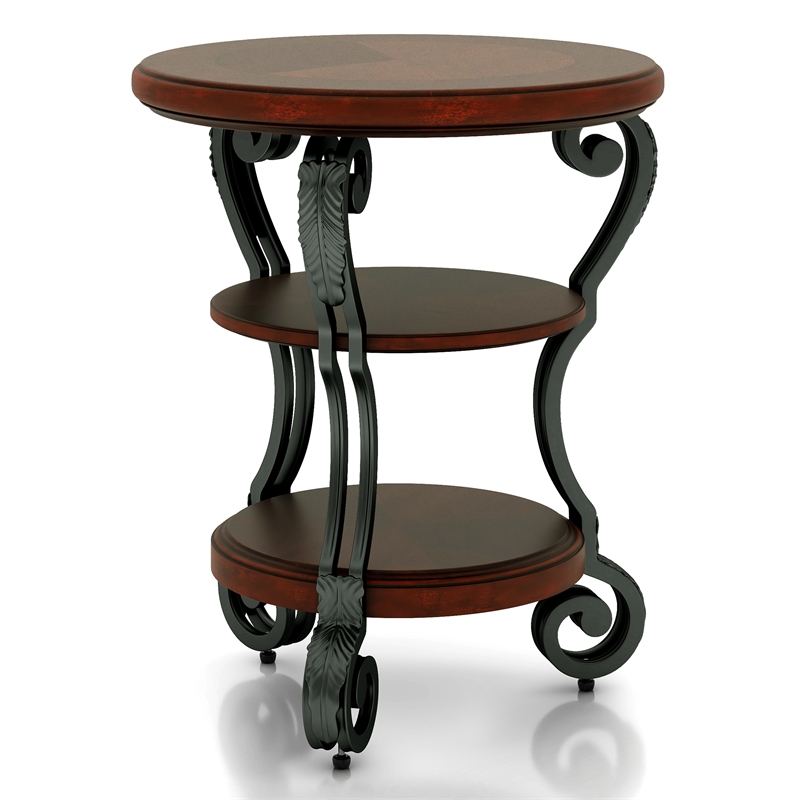Bowery Hill Traditional Wood 2-Shelf Side Table Brown Cherry