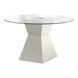 Bowery Hill Contemporary Round Glass Top Dining Table in White