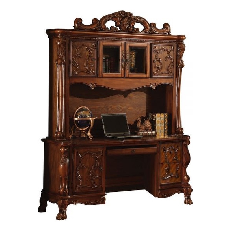 Bowery Hill Modern Wood Computer Desk with Hutch in Cherry Oak