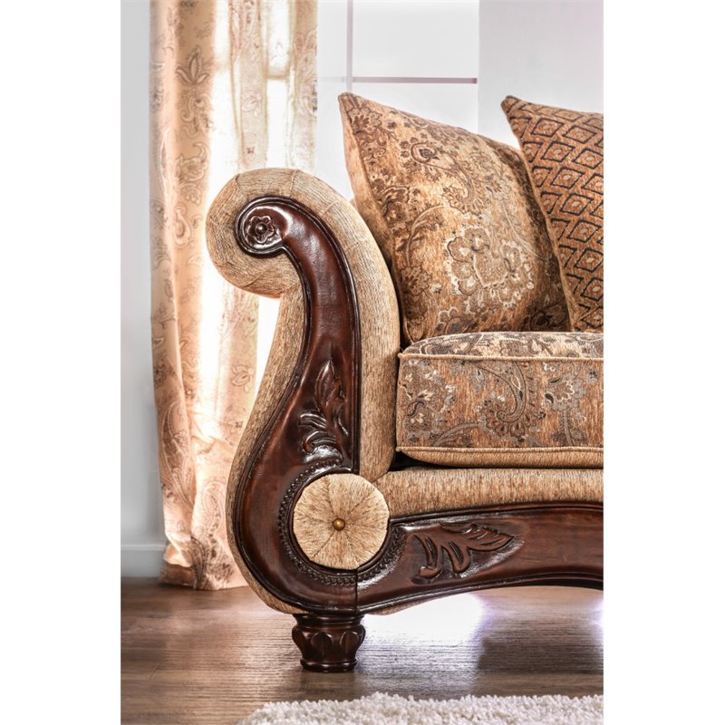 Bowery Hill Traditional Soft Texture Chenille Cushioned Loveseat in Tan