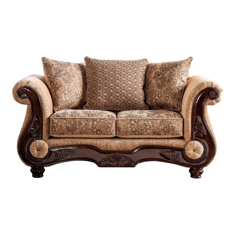 Bowery Hill Traditional Soft Texture Chenille Cushioned Loveseat in Tan
