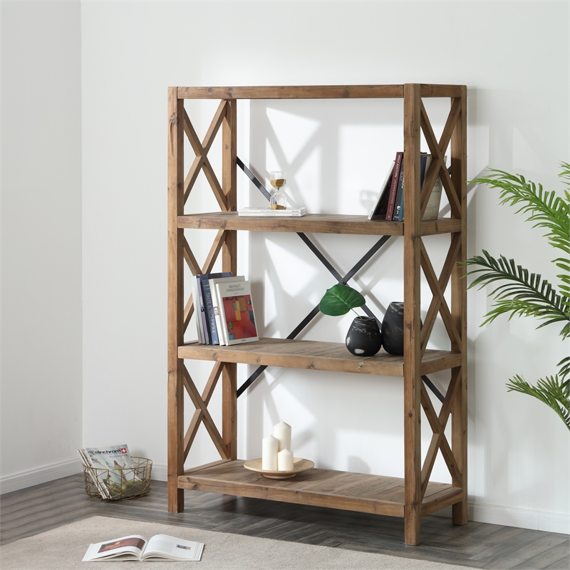 Bowery Hill Contemporary 3-Shelf Wood Bookcase in Natural/Black
