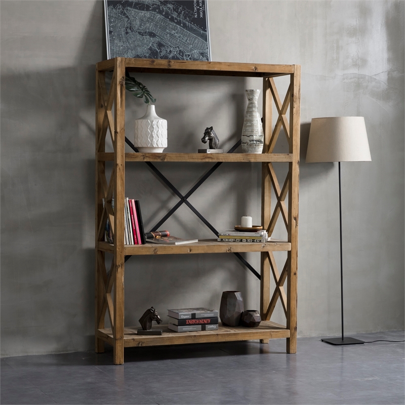 Bowery Hill Contemporary 3-Shelf Wood Bookcase in Natural/Black