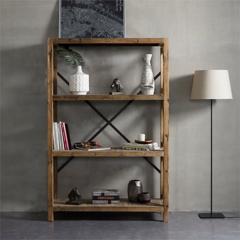 Bowery Hill Contemporary 3-Shelf Wood Bookcase in Natural/Black