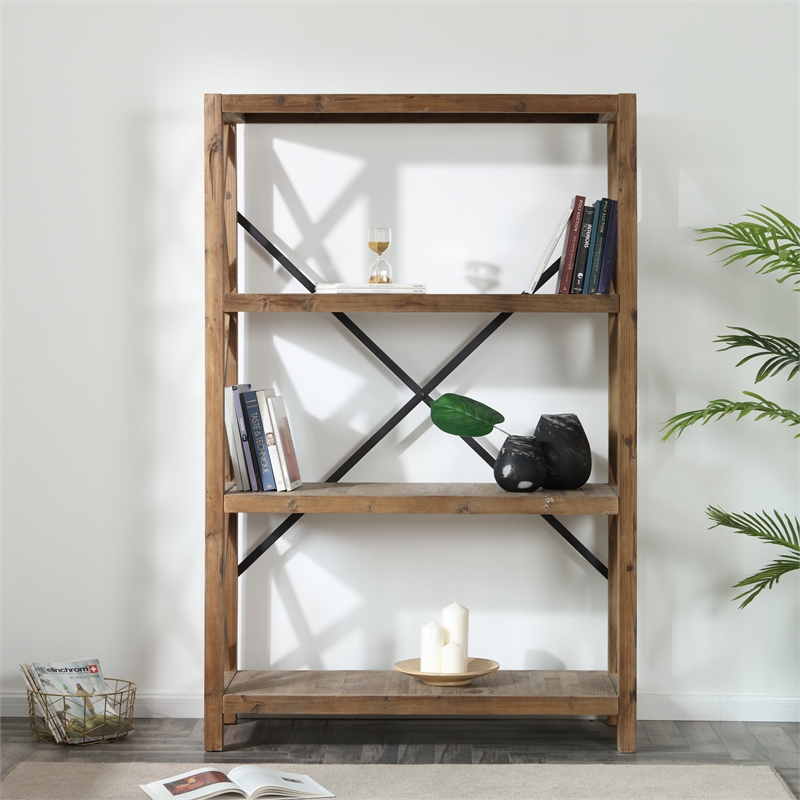 Bowery Hill Contemporary 3-Shelf Wood Bookcase in Natural/Black