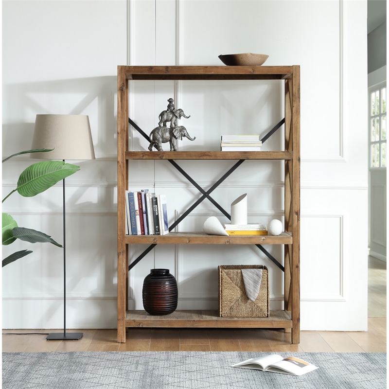 Bowery Hill Contemporary 3-Shelf Wood Bookcase in Natural/Black