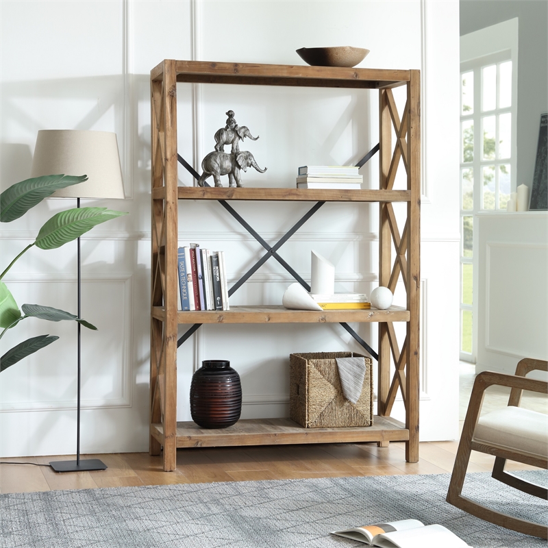 Bowery Hill Contemporary 3-Shelf Wood Bookcase in Natural/Black