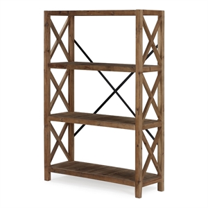 Bowery Hill Contemporary 3-Shelf Wood Bookcase in Natural/Black