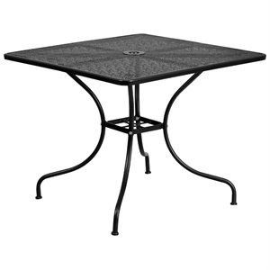 Bowery Hill 35.5&quot Square Steel Flower Print Patio Dining Table in Black