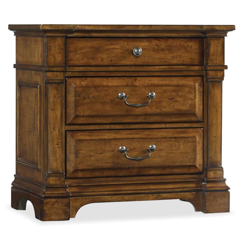 Bowery Hill Modern / Contemporary 3 Drawer Nightstand in Medium Wood