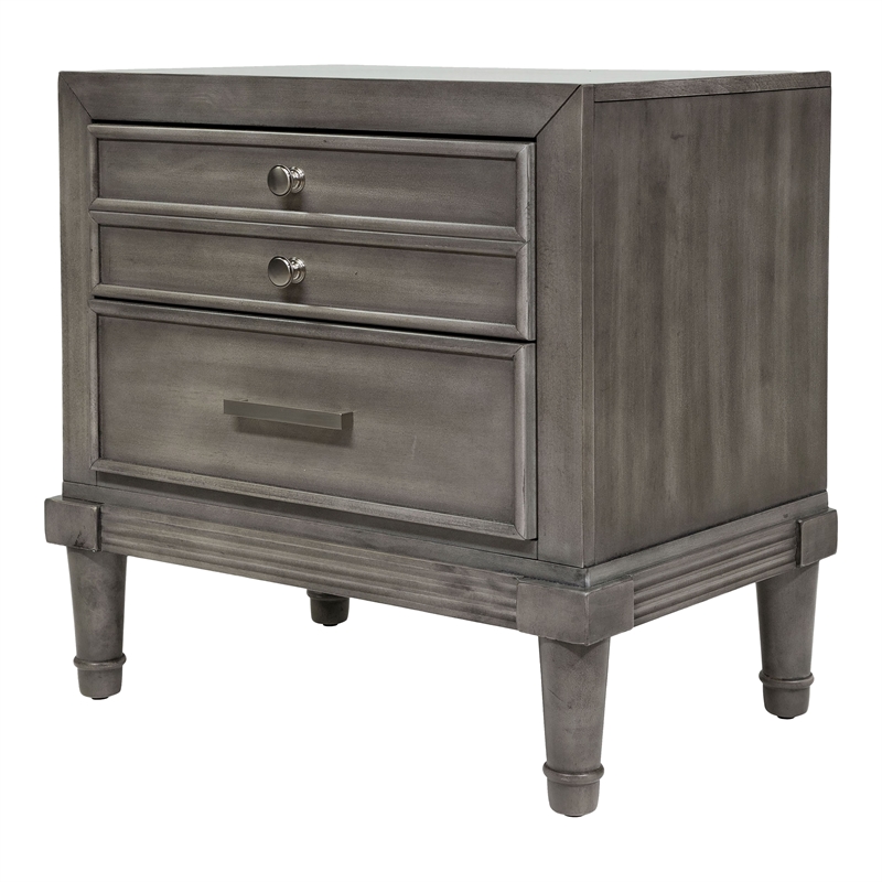 Bowery Hill Contemporary Solid Wood 3-Drawer Nightstand in Gray