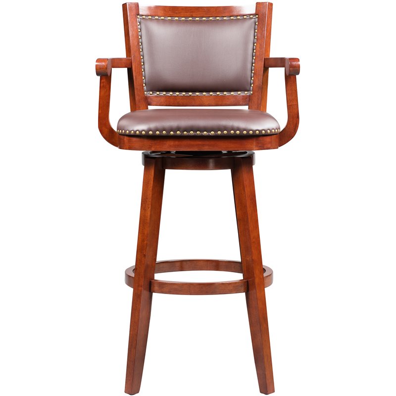 Bowery Hill Wood Swivel Extra Tall Bar Stool in Cherry Finish