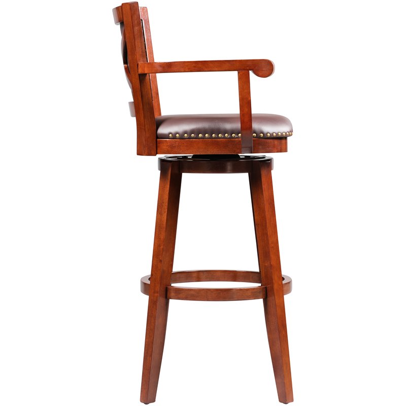 Bowery Hill Wood Swivel Extra Tall Bar Stool in Cherry Finish