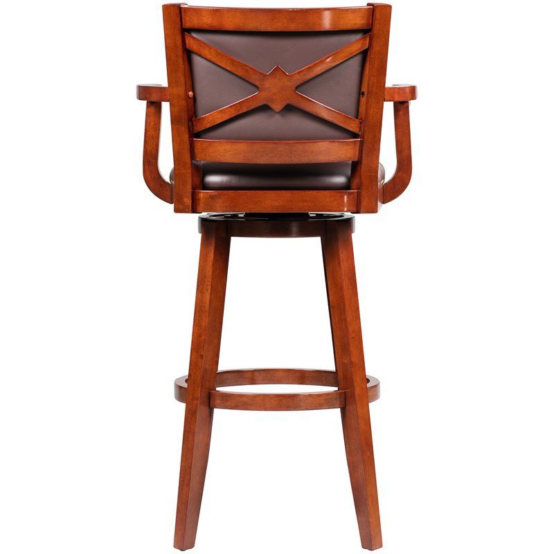 Bowery Hill Wood Swivel Extra Tall Bar Stool in Cherry Finish