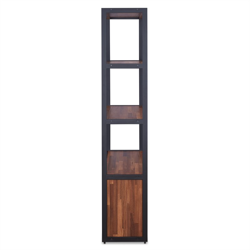 Bowery Hill 3 Shelf Wooden Bookcase with 2 Doors in Walnut and Sandy Black