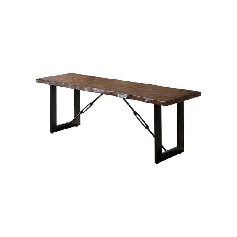 Bowery Hill Wood Striking Geometric Legs Dining Bench in Walnut