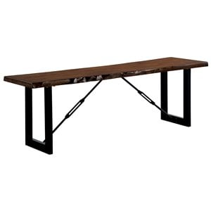 Bowery Hill Wood Striking Geometric Legs Dining Bench in Walnut