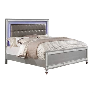 Bowery Hill Modern / Contemporary Wood Queen Bed with LED in Silver